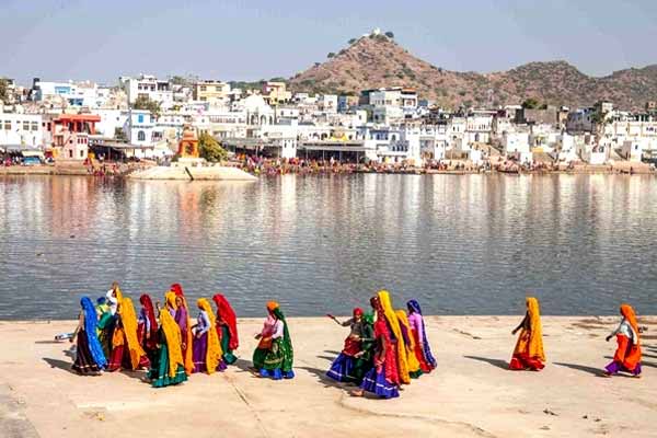 Pushkar sacred lake and Brahma temple Rajasthan